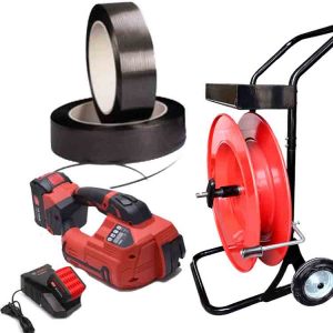 Zestaw do spinania ARGON 10-16mm PET/PP, bateria, ładowarka, taśma PP 12mm, wózek